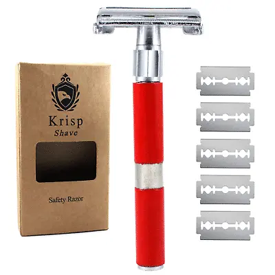 Long Handle Double Edge Butterfly Open Safety Razor For Men Women 10 Blades Red • $11.69