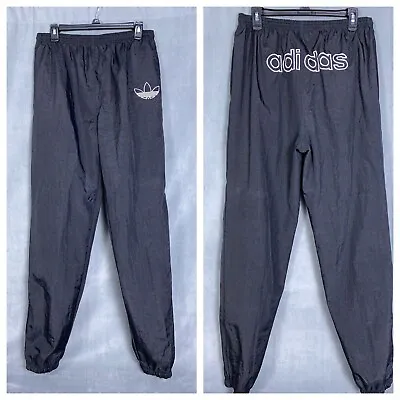 Vintage Adidas Mens Large Spell Out Trefoil Wind Pants Windbreaker Black Logo • $157.50