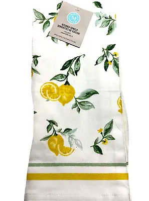 Martha Stewart Kitchen Towels (3) Lemons Stripes Green Yellow 100% Cotton Nwt • $19.99