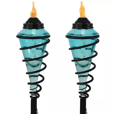 Swirled Metal/Glass 2-in-1 Outdoor Lawn Torch - Blue - Set Of 2 By Sunnydaze • $65.95