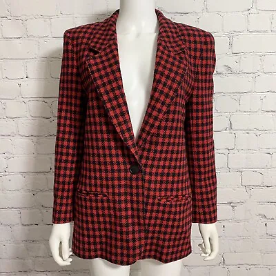 Vintage Pendleton Women’s Blazer Coat 8 Red Black Houndstooth Wool USA • $44