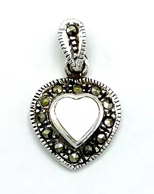 Vintage Marsala Mother Of Pearl Marcasite Petite Heart Pendant • $24