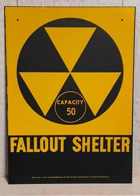 Vtg 1950s Civil Defense Fallout Shelter Steel Sign Cold War Atomic Bomb Military • $36.50