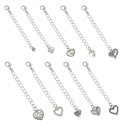 50x Iron Heart Charms Chain Jewelry Extender End Chains With Lobster Claw Clasps • $9.78