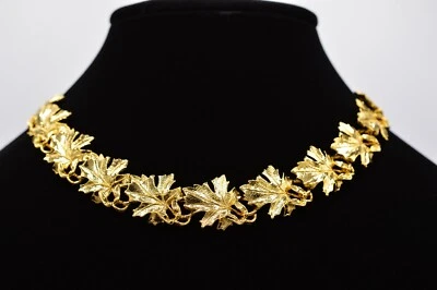$43.96 • Buy Vintage  Necklace Collar Brushed Gold Linked Fall Leaf Leaves 1980s Bin6B