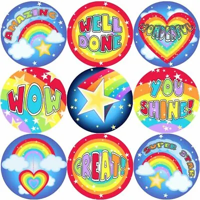 144 Rainbows And Stars 30 Mm Reward Stickers For School Teachers Parents • £2.98