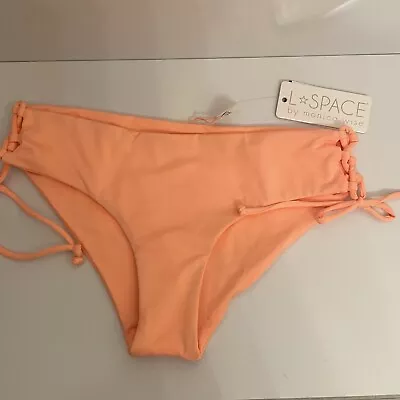 L*SPACE Ella Bikini Bottom Crisscross Side Ties Light Neon Orange Small NEW • $20