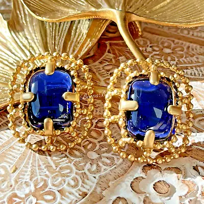 Brand NEW Vintage Gold Plated Resin Earring Silver Post Blue VTGWRD • $28