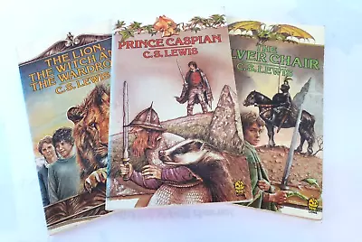 CS Lewis 3 Books Set Vintage Witch And The Wardrobe Prince Caspian Silver Chair • £15