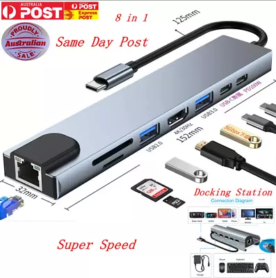 8 In 1 Multi USB Type-C Hub HDMI VGA Adapter Expansion Smart Splitter High Speed • $49