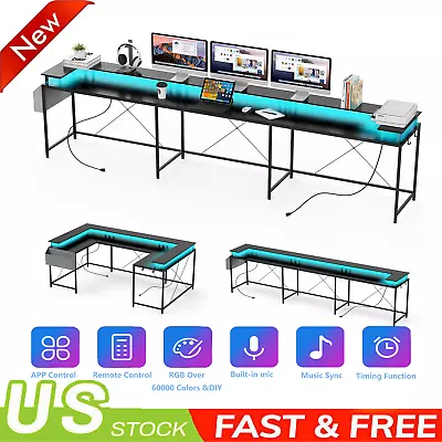 ﻿ Premium U Shaped Desk With Power Outlets & LED Lights & Drawers For Home • $186.11