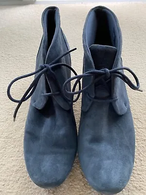 Fab Clarks Collection Blue Suede Wedge Style Lace Up Ankle Boots Size 7.5!! • £26
