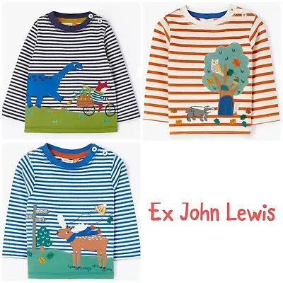 Ex John Lewis Baby Boy Animal Dinosaur Badger Moose Stripe Applique Top  0-24 • £9.99