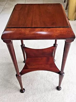 Antique Mahogany End Lamp Table Square Top Elegantly Shaped Legs & Lower Shelf • $299.99