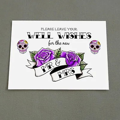 £5.50 • Buy Well Wishes Sign Sugar Skull Wedding Guest Book Wishing Tree Tattoo Candy Goth