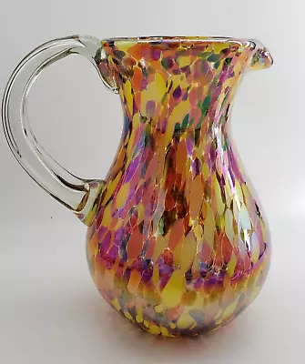 Large Confetti Glass Pitcher 2.5qt Multicolor Iridescent Made In Mexico • $58