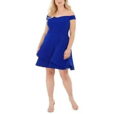 $19.01 • Buy B. Darlin Women's Plus Size 22W Blue Off-The-Shoulder A-Line Dress Layered
