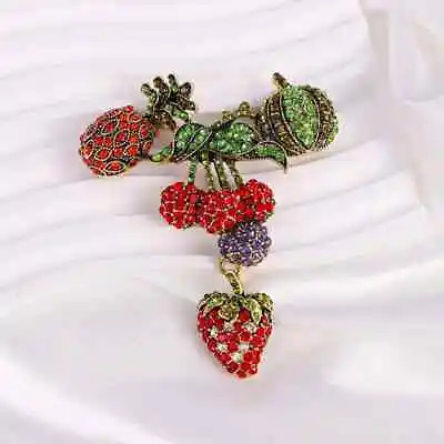 Medieval Vintage Full Rhinestone Heavy Industry Fruit Strawberry Cherry Pins • $6.99
