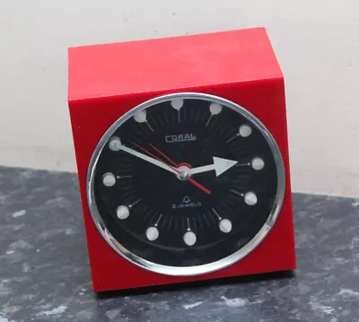 Vintage Coral Retro Red Wind Up Alarm Clock Bed Side Tested Working PROP • $49.77