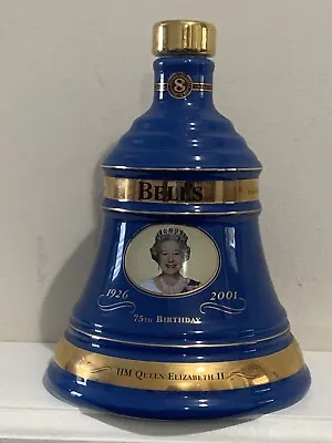 Wade 70cl Blue & Gold Bell’s Whisky Decanter Queen Elizabeth II 75th Birthday • £15