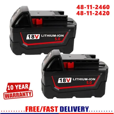 2X For Milwaukee M18B 48-11-1860 5.0 AH Extended Capacity Lithium Battery 18Volt • $42.92