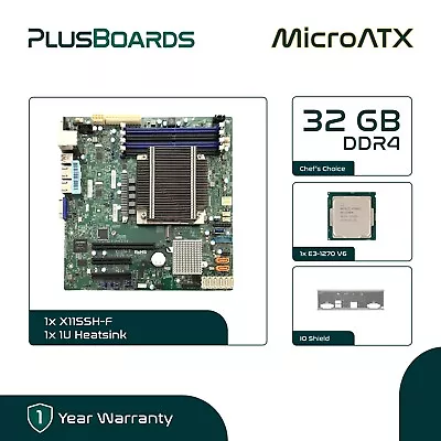 Supermicro X11SSH-F LGA 1151 Motherboard W/ E3-1270 V6 CPU 32GB Memory 1x 1U HS • $250