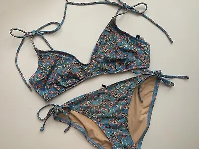 J Crew Floral String Bikini Blue M • $34