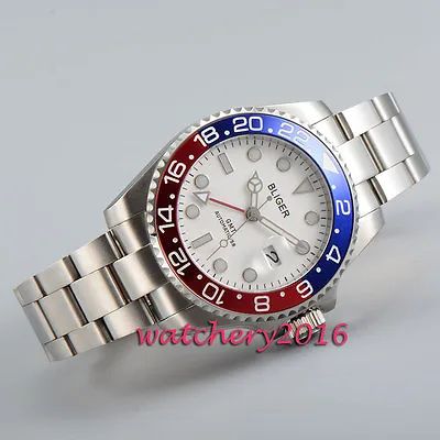 43mm BLIGER White Dial Date Sapphire Pepsi GMT Automatic Movement Men‘s Watches • $140.28
