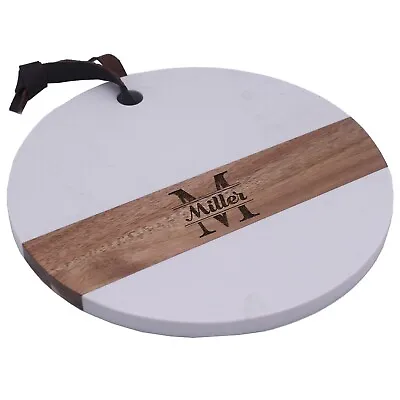 Personalized Round Marble And Wood Cheese Board Customizable Serving Board • $34.99