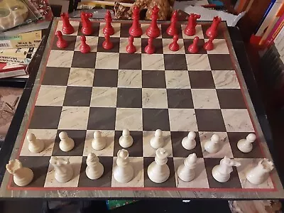 Vintage Chess Set Plastic Weighted Red  And White • $19.95