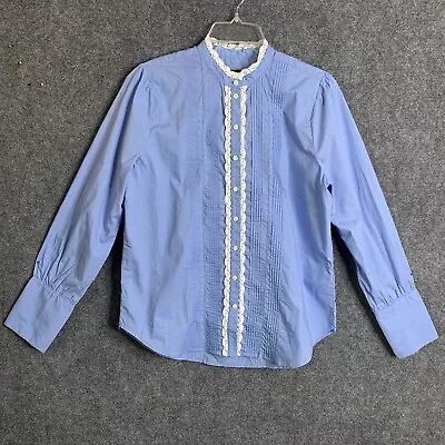 J Crew Button Up Shirt Women Sz 6 NWT High Neck Crochet Lace Detail Blue • $22.27