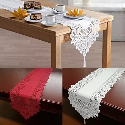 Elegant Oval Table Runner With Floral Lace And Tassels For Dining Room • £10.72