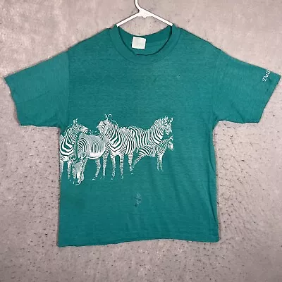 A1 Vintage 80s Dallas Zoo Zebra T Shirt Adult Medium Teal Green Animal Mens • $10