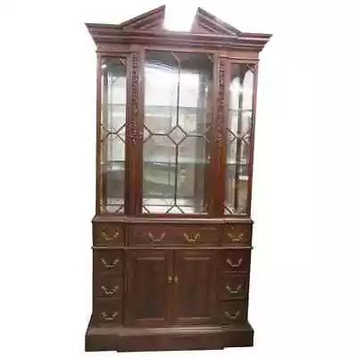 Georgian Carved Jonathan Charles Flame Mahogany Narrow China Cabinet Breakfront • $1705.50