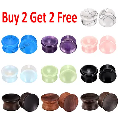 PAIR-Ear Gauges-Mix Wood Stone Ear Plugs Tunnels 2G0G00G121416120MM USA • $8.69