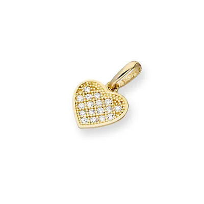 Real 375 9ct Gold & Clear CZ Crystal Heart Charm Love Chains Charms • £34