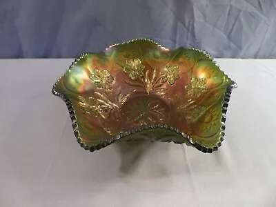 Millersburg Green Carnival Glass Primrose Pattern Bowl 9 3/4  Wide • $49.99