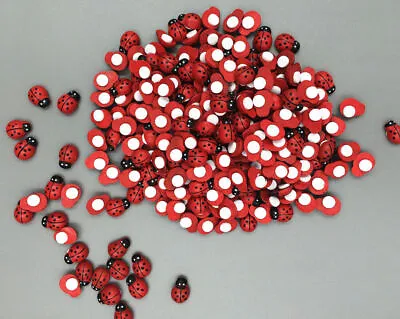 100pcs Red Ladybird Mini Self Adhesive Wooden Ladybugs Craft Card Wood 13mm • £1.92
