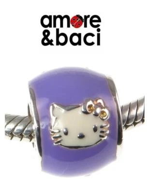 £32.99 • Buy VGC Genuine AMORE BACI Sterling Silver  LILAC PURPLE HELLO KITTY Charm Bead