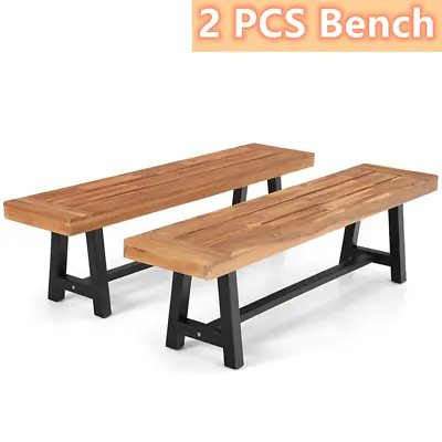 $249.99 • Buy Outdoor Bench Set Of 2 Park Bench Wood Patio Dining Chair Garden Furniture Teak