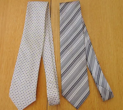 M&S - 2 Mens Silk Ties - Silver / Blue Mix • £5.49