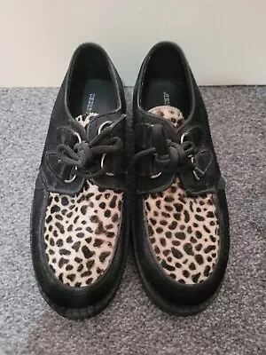 Underground Creepers Wulfrun Black Animal Print Suede Leather Platform Shoes 7 • £55