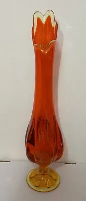Viking Glass Swung Vase 18  Vintage Persimmon Orange 6 Petal Epic Footed Base • $80