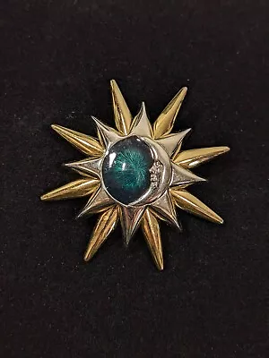 Liz Claiborne Two Tone Crescent Moon Sun Star Brooch Pin • $6.99