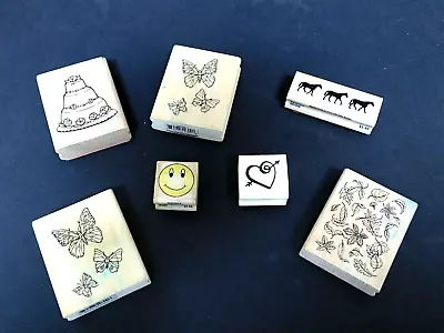 Vintage Wood Mounted Rubber Stamps For Crafting (7) Various Sizes/Brands Ex. Vin • $4.69