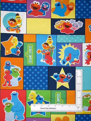 Sesame Street Licensed Fabric Big Bird Elmo Grover Patch Cotton QT By The Yard • $12.99