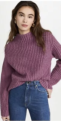 Vince Women L Sweater Ribbed Funnel Neck Alpaca Wool Blend Oversized Mock Purple • $33.20
