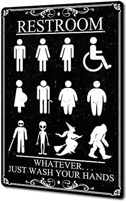 Funny Restroom Sign Just Wash Your Hands Vintage Metal Signs Inclusive Bathroom  • $20.13