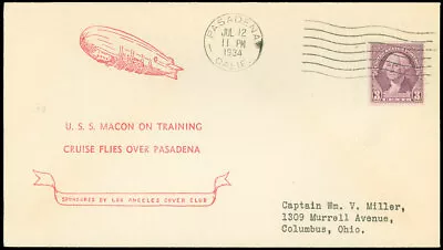 7/12/34 USS MACON ON TRAINING CRUISE OVER PASADENA L.A.C.C. Sent - Capt Miller • $22.99