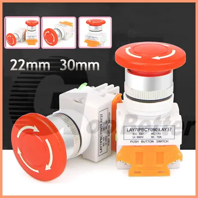 Emergency E Stop Switch 22mm /30mm Latching Mushroom Stop Push Button Switches • $6.75